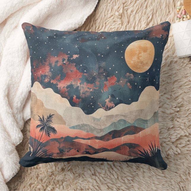 Boho ökenmåne Indigo Koppar Celestial Landskap Kudde (Filt)