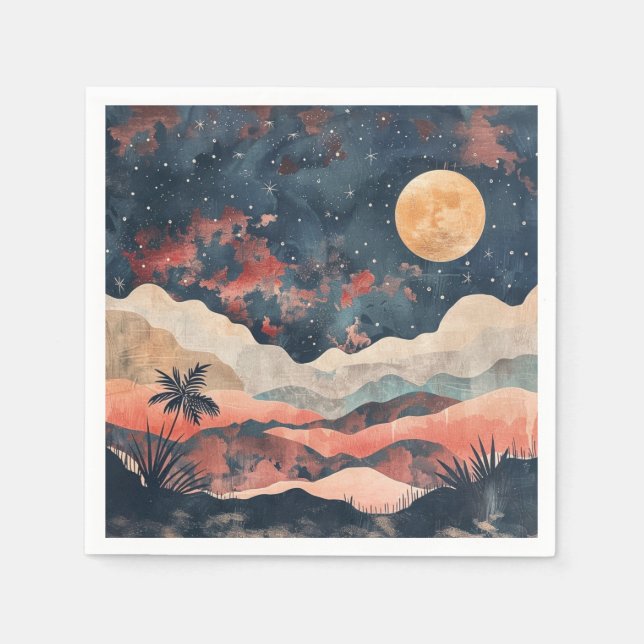 Boho ökenmåne Indigo Koppar Celestial Landskap Pappersservett (Framsidan)