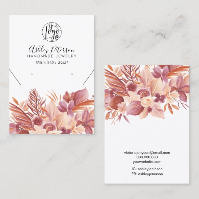 Boho-ökens blommigt logotyp jewelry earring neckla visitkort (Fram/baksida)