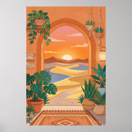 Boho ökenvalvbåge solnedgång med dyner, hängande P Poster