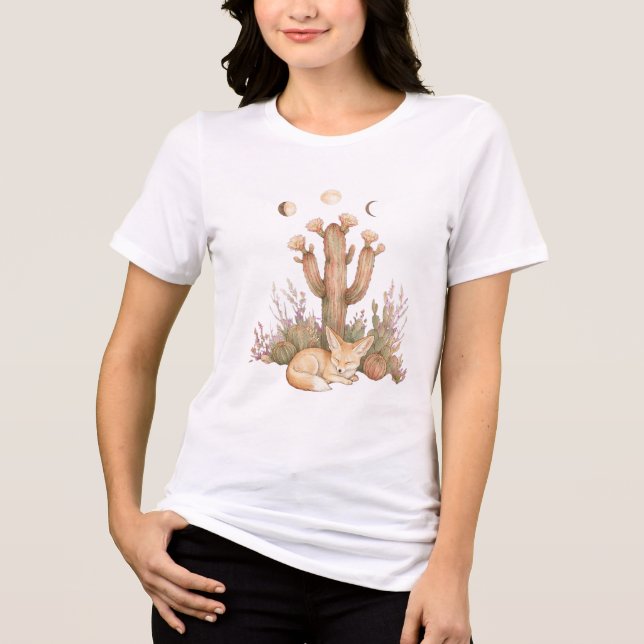 Boho öknen Fennec Fox sover under Saguaro kaktus T Shirt (Framsida)