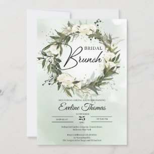 Boho Olive foliage vit ros guld Möhippa brunch Inbjudningar