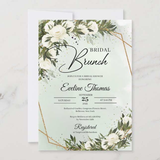 Boho Olive foliage vit ros guld Möhippa brunch Inbjudningar (Framsida)