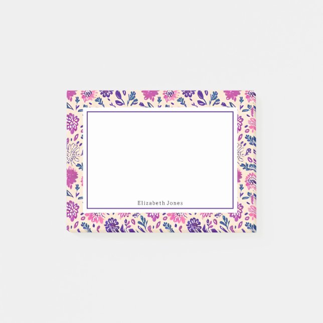Boho Ombre Rosa + Lila Blommönster Post-it Block (Framsida)