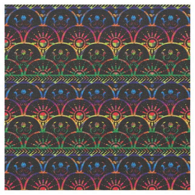 Boho Ombre Sunset | Mörk Rainbow Tyg (Närbild)