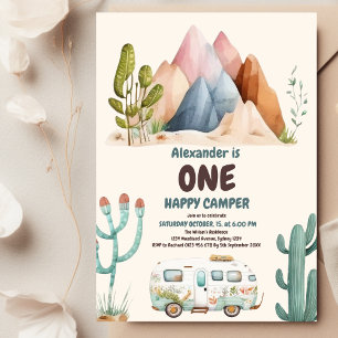 Boho One Lycklig Camper 1:a födelsedagen Party Inbjudningar