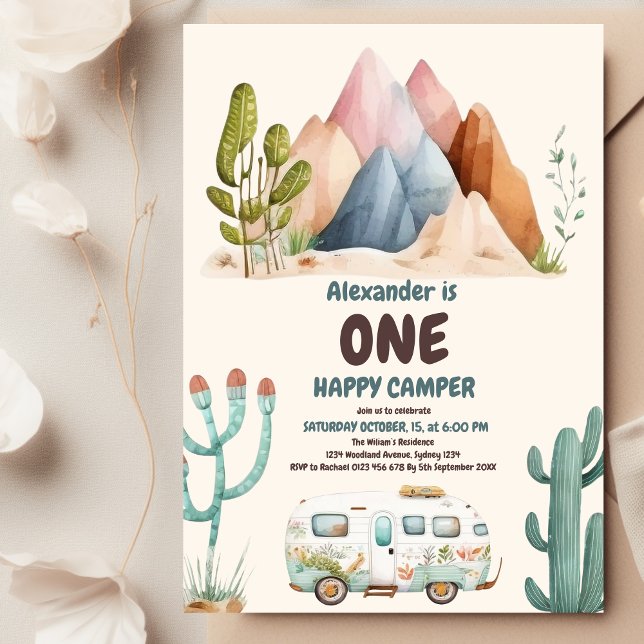 Boho One Lycklig Camper 1:a födelsedagen Party Inbjudningar (Skapare uppladdad)