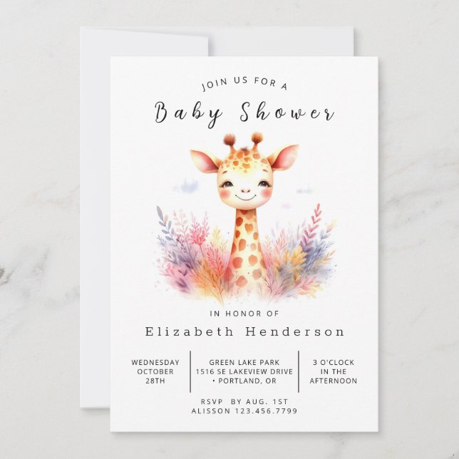 Boho Online Giraffe Baby Shower Inbjudningar (Framsida)