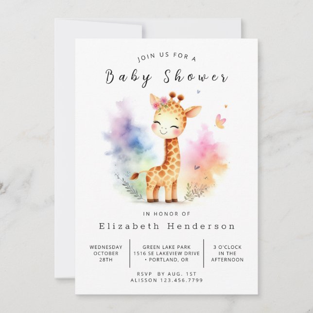 Boho Online Giraffe Baby Shower Inbjudningar (Framsida)