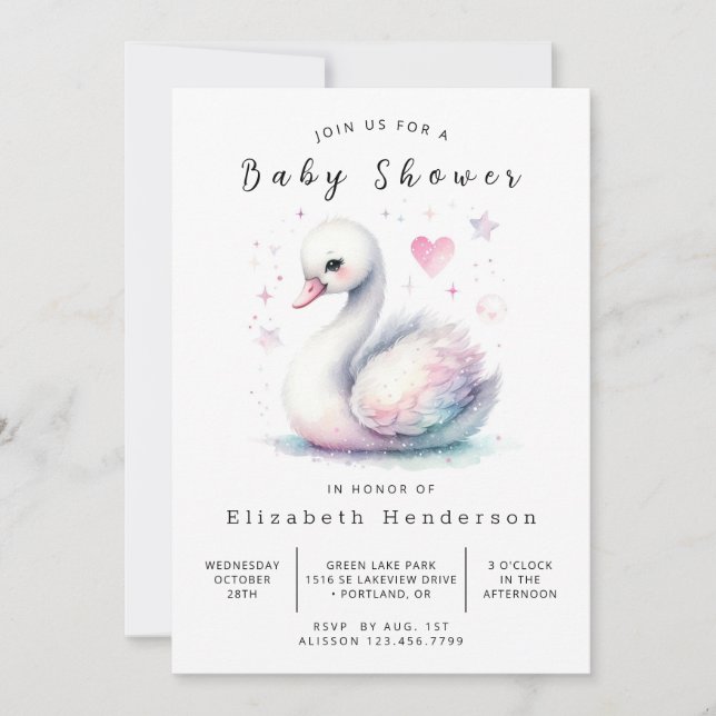 Boho Online Svan Baby Shower Inbjudningar (Framsida)
