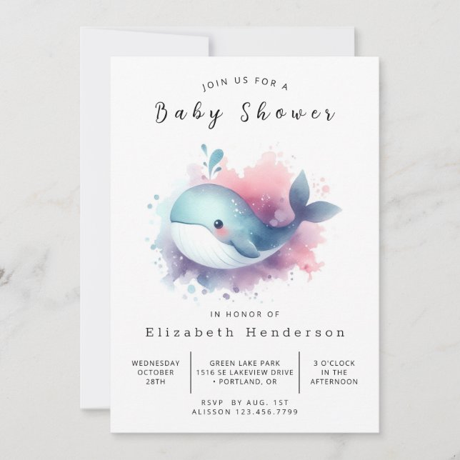 Boho Online Whale Baby Shower Inbjudningar (Framsida)