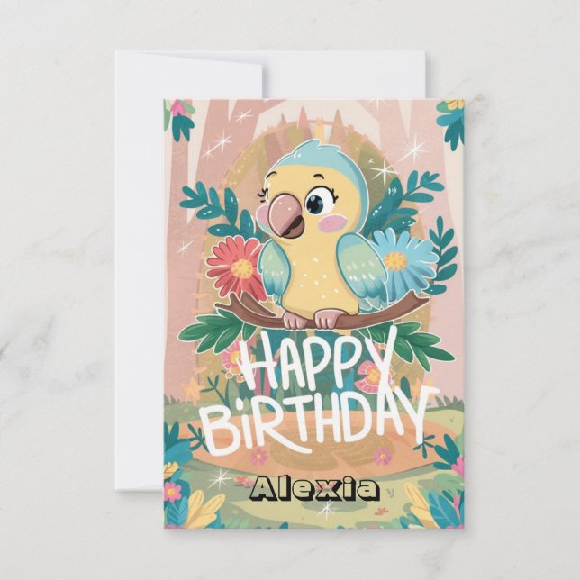 Boho Önskemål Parrot Digital Birthday Kort (Framsida)