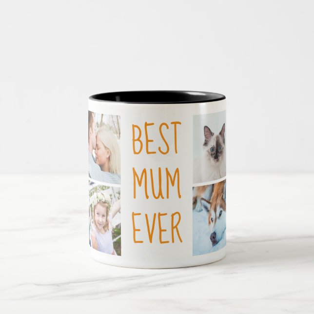 Boho Orange | Bästa mamma någonsin Anpassad fotomu Två-Tonad Mugg (Center)