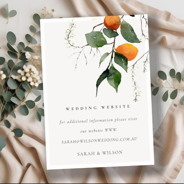 Boho Orange Blommar Botanical Bröllop webbplats Tilläggskort (Skapare uppladdad)