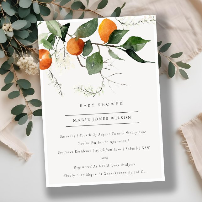 Boho Orange Blommar Foliage Baby Shower Inbjudan (Skapare uppladdad)
