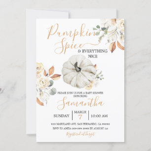 Boho Orange Blommigt Pumpkin Spice Fall Baby Showe Inbjudningar