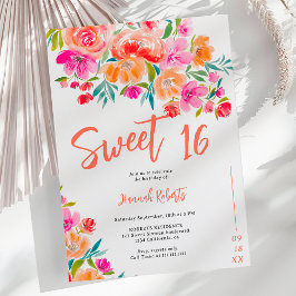 Boho orange blommigt Sweet 16-årsdag Inbjudningar