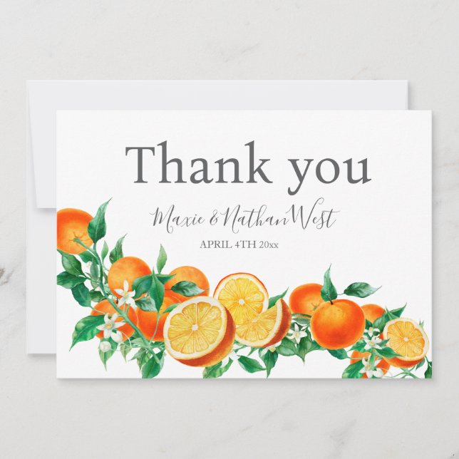 Boho Orange Blossom Bröllop Tack Kort (Framsida)