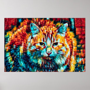 Boho Orange Blue Colorour Hippie Tabby katt Poster