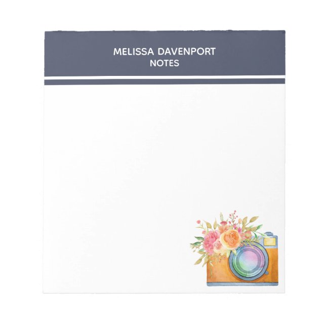 Boho Orange Camera & Blommigt Bouquet Watercolor Anteckningsblock (Framsida)