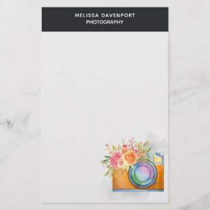 Boho Orange Camera & Blommigt Bouquet Watercolor Brevpapper