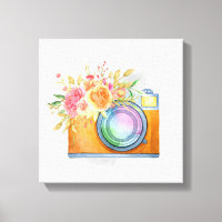 Boho Orange Camera & Blommigt Bouquet Watercolor