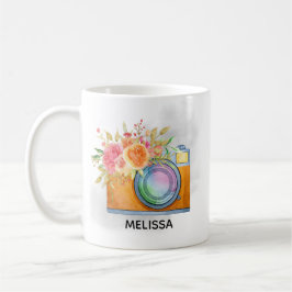 Boho Orange Camera & Blommigt Bouquet Watercolor Kaffemugg