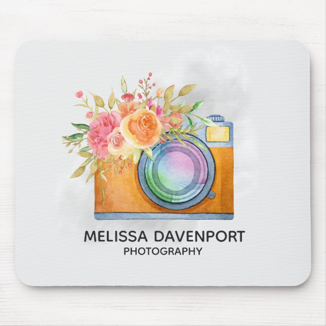 Boho Orange Camera & Blommigt Bouquet Watercolor Musmatta (Framsidan)