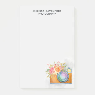 Boho Orange Camera & Blommigt Bouquet Watercolor Post-it Block