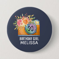 Boho Orange Camera & Flowers Watercolor Birthday
