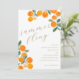 Boho Orange Citrus Fruit Watercolor Summer Fling Inbjudningar