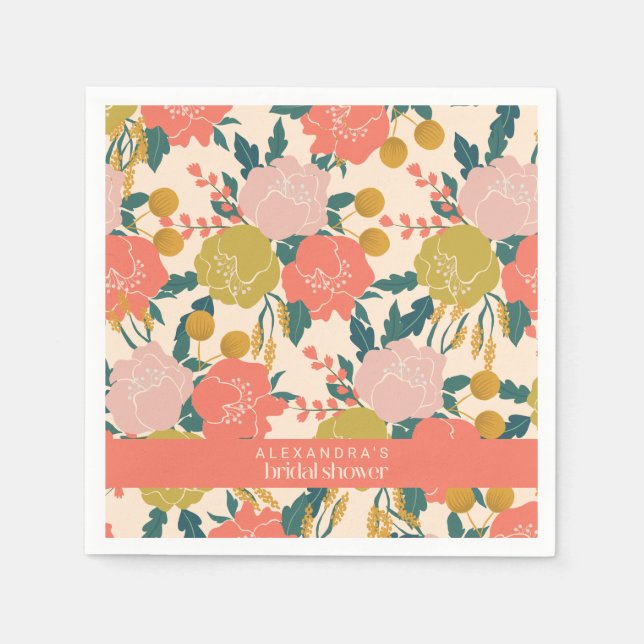 Boho Orange Grönt Botanisk Anpassningsbar Möhippa Pappersservett (Framsidan)