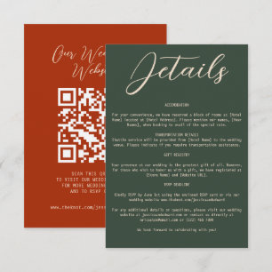 Boho Orange Grönt Bröllop Information Qr Code Simp Tilläggskort