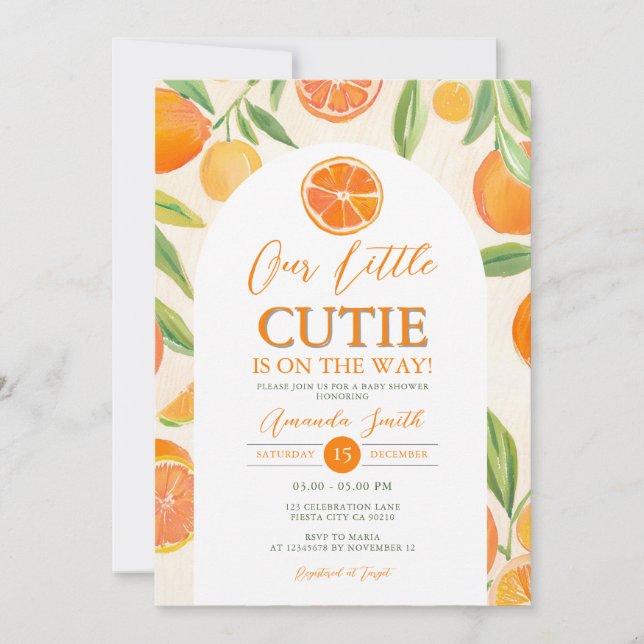 Boho Orange Little Cutie Baby Shower Blommig Inbjudningar (Framsida)