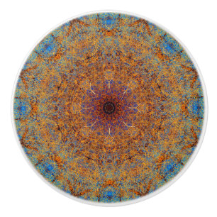 Boho Orange och Blue Mandala Filigree Blommigt Knopp