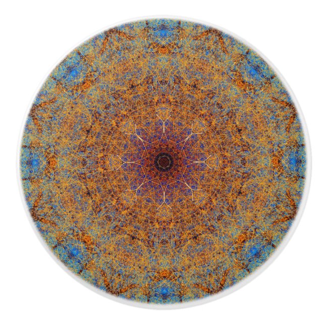 Boho Orange och Blue Mandala Filigree Blommigt Knopp (Framsidan)