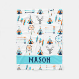 Boho orange och blue southwest fleecefilt