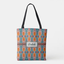 Boho Orange och turkos Tribal Inspired Tote Ba