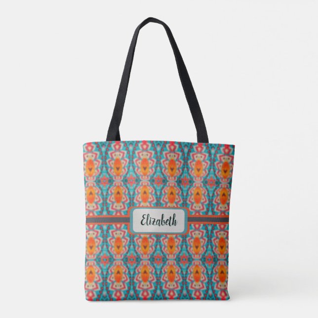 Boho Orange och turkos Tribal Inspired Tote Ba Tygkasse (Baksida)