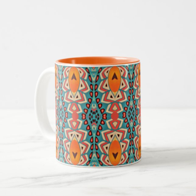 Boho Orange och turkos Tribal Inspired Två-Tonad Mugg (Framsida vänster)