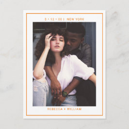 Boho Orange Photo Bröllop spara datum-inbjudan Vykort