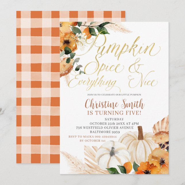 Boho Orange Pumpkin Barn Birthday Inbjudan (Fram/baksida)