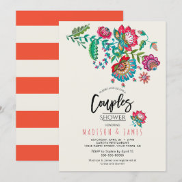 Boho Orange rand Folk Flowers | Par Shower Inbjudningar