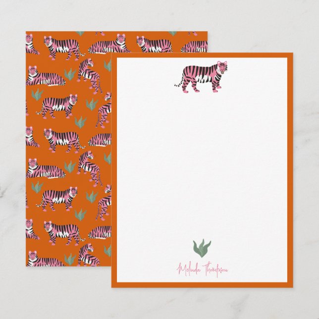 Boho Orange Rosa Djungel Tiger Skrift Anteckningskort (Fram/baksida)