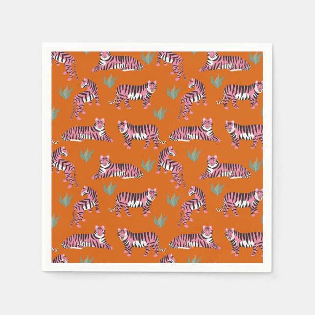 Boho Orange Rosa Djungel Tigrar Pappersservett (Framsidan)