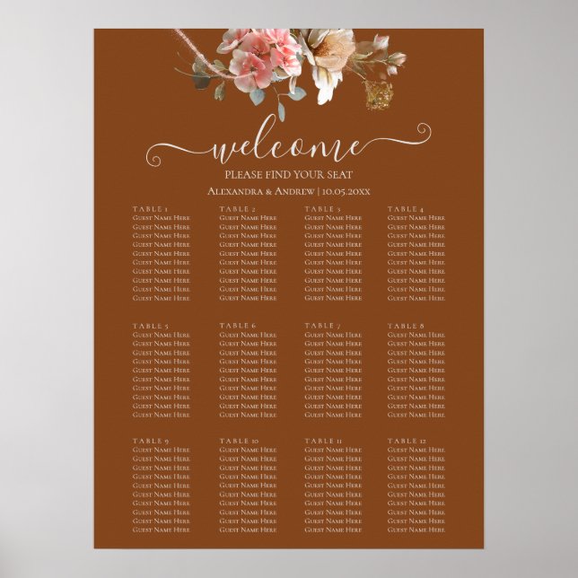 Boho Orange Rust Fall Wedding Sittdiagram Poster (Framsidan)