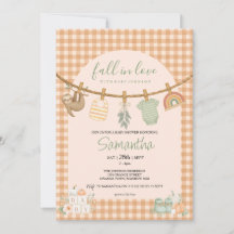 Boho Orange Rutigt Linnesnöre Baby Shower