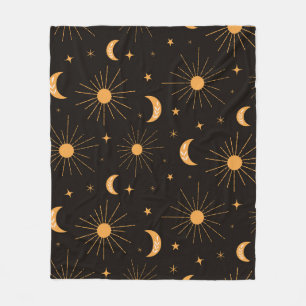 Boho orange sol och måne mönster fleecefilt