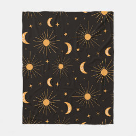 Boho orange sol och månmönster fleecefilt