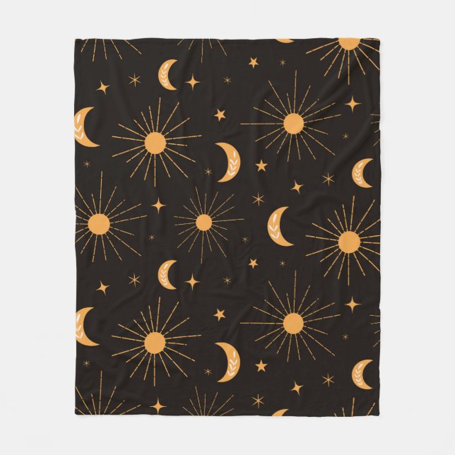 Boho orange sol och månmönster    fleecefilt (Framsidan)